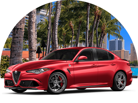 2019 Alfa Romeo Giulia in front of Tropical Background