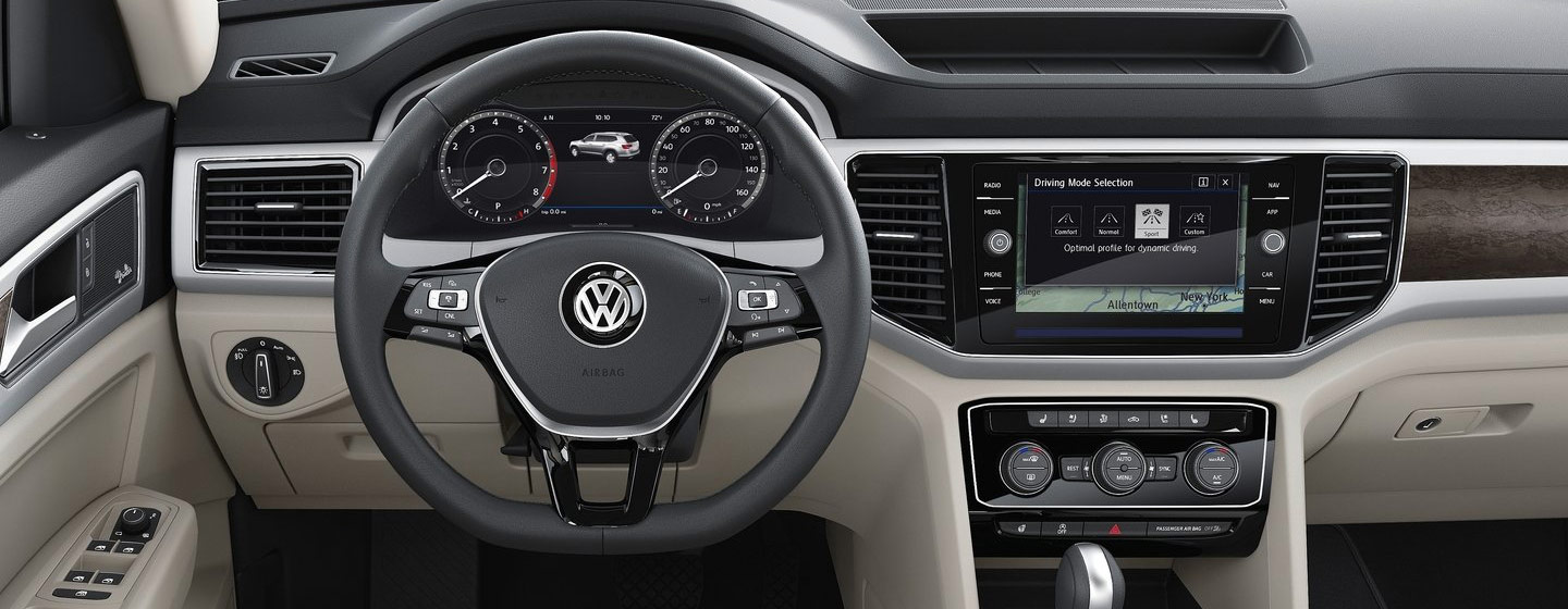 Safety features and interior of the 2019 VW Atlas is for sale at our VW dealership near Washington DC.