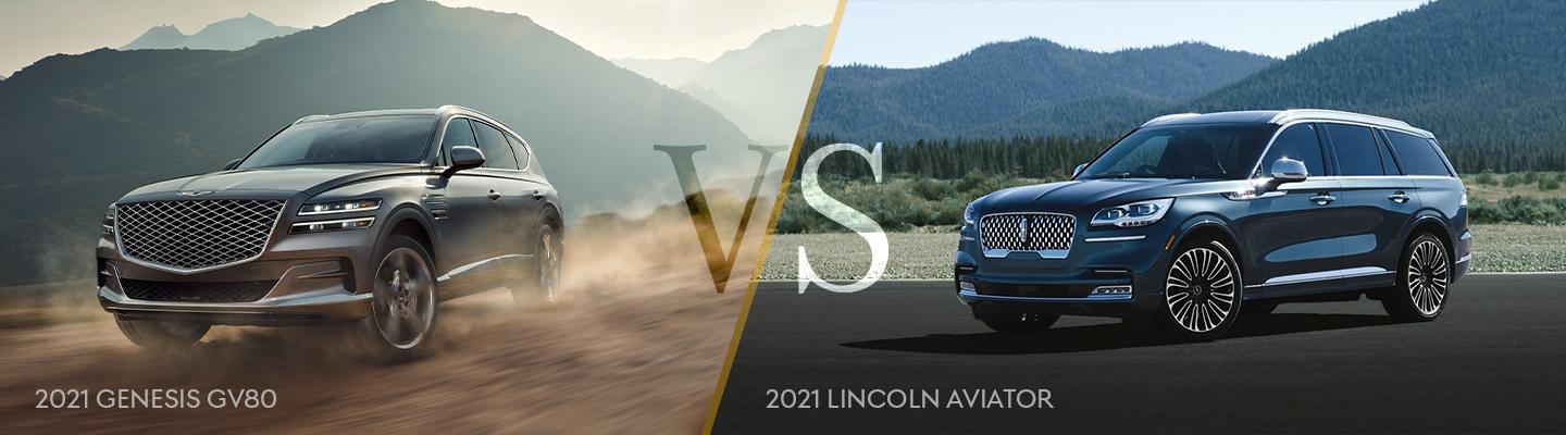 2021 Lincoln Aviator and 2021 Genesis GV80 split image