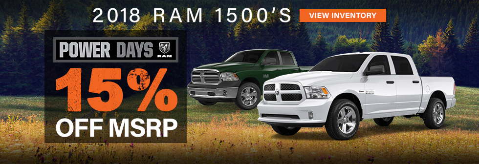 2018 RAM 1500s 15% off msrp