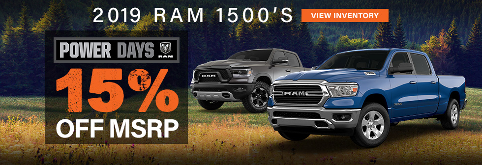 2019 RAM 1500s 15% off msrp