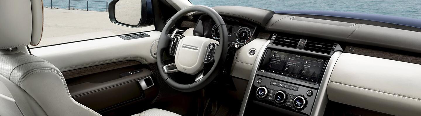 Drivers side seat and steering wheel of the 2020 Land Rover Discovery