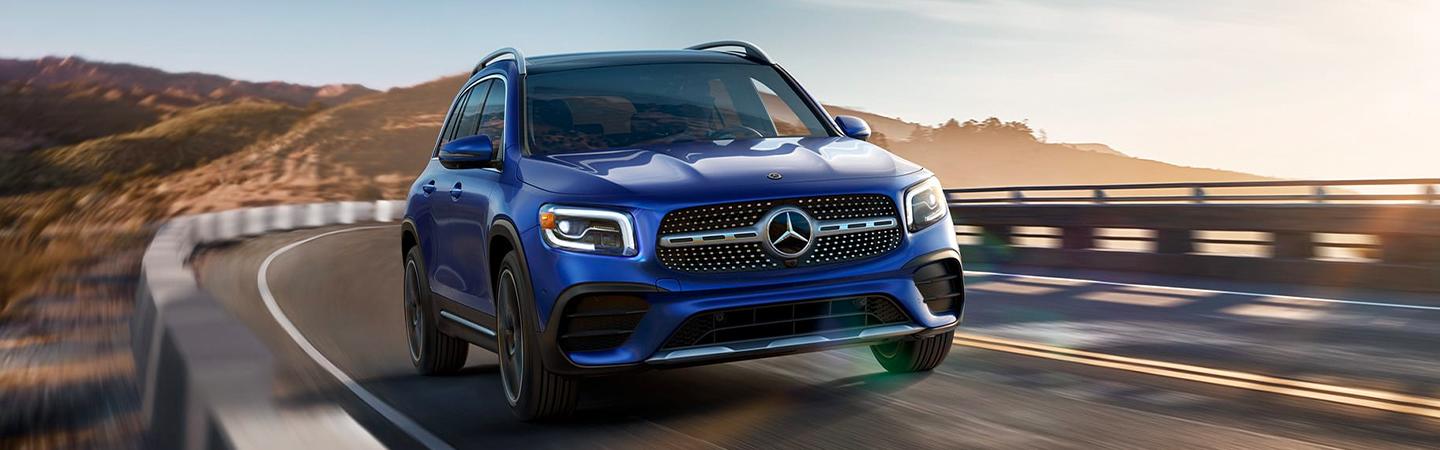 Blue Mercedes-Benz GLB on a highway