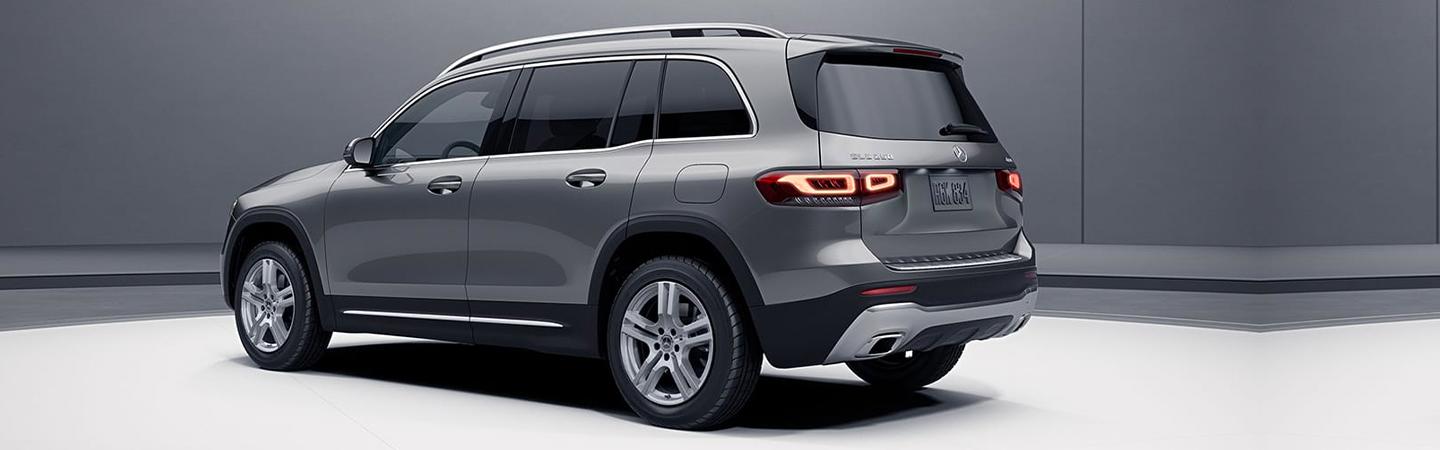 Gray Mercedes-Benz GLB rear driver profile