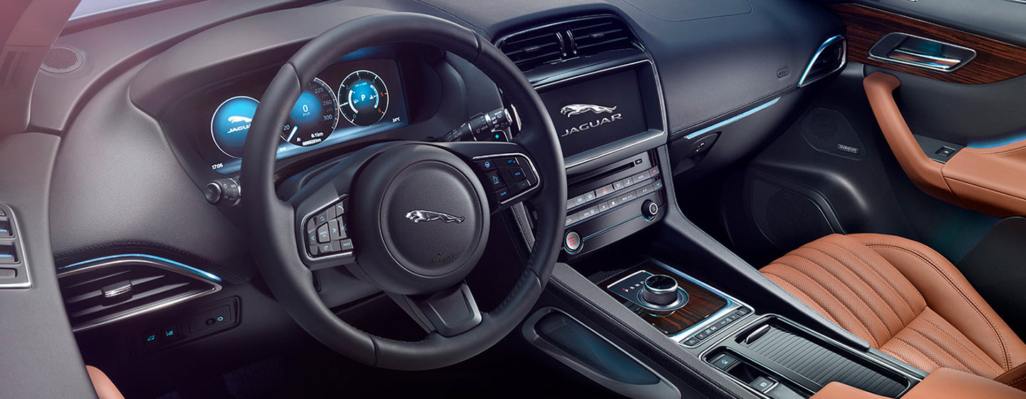 Safety features and interior of the 2019 Jaguar F-PACE - available at our Jaguar dealership near Ocala, FL.
