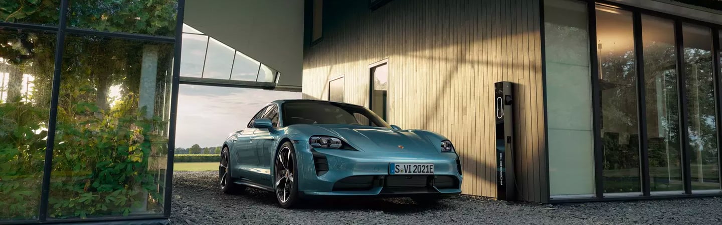 Blue 2020 Taycan parked 