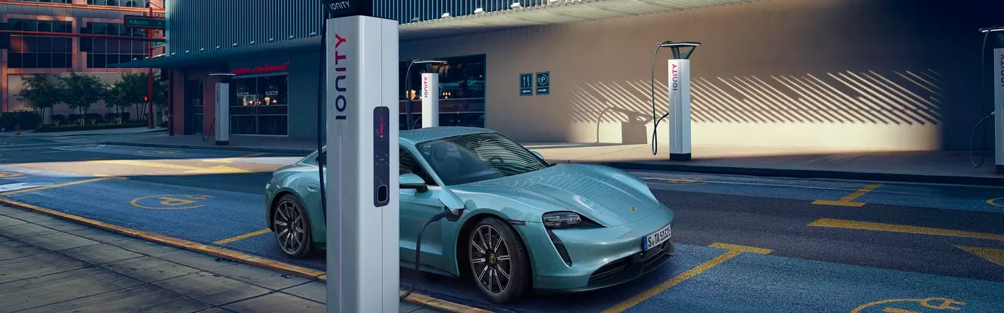 2020 Taycan charging at a mobile charging station 