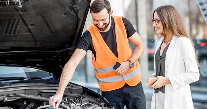Technician talking with customer