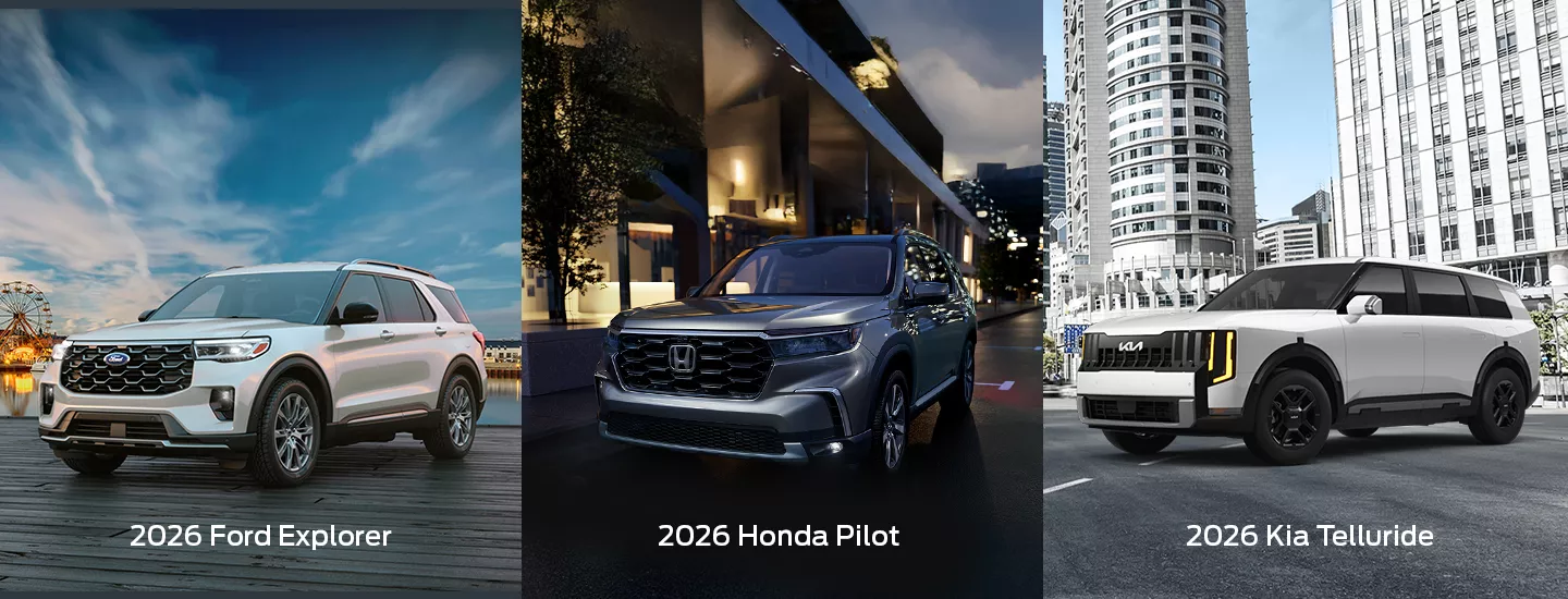 2026 Ford Explorer, 2026 Honda Pilot, 2026 Kia Telluride side by side