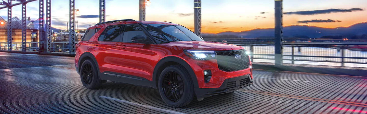 2026 Ford Explorer driving across a bridge
