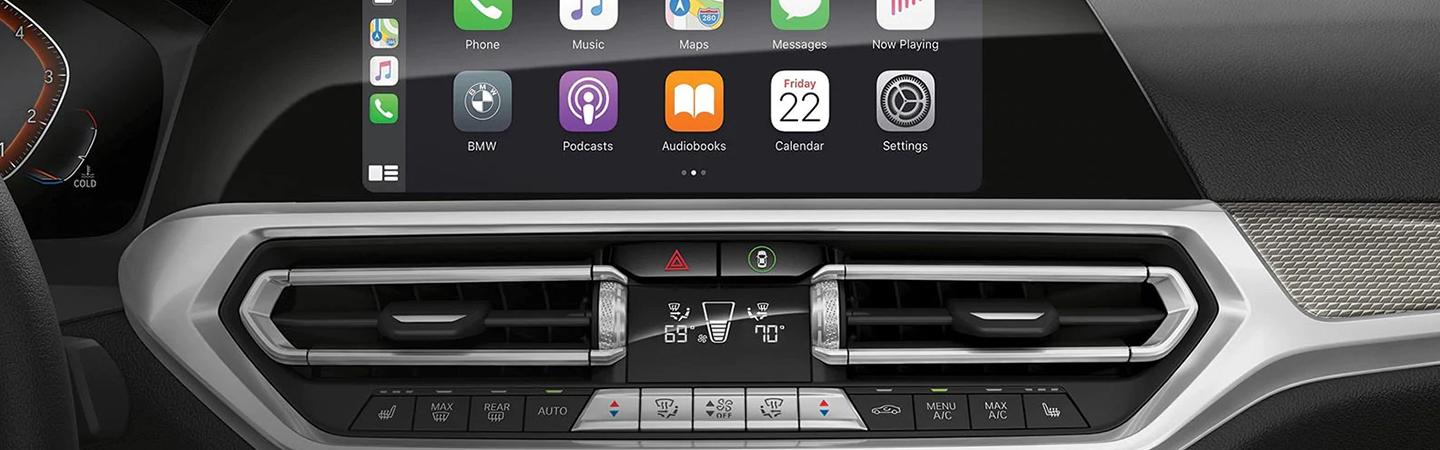 Close-up of the infotainment system in the BMW 3 Series.