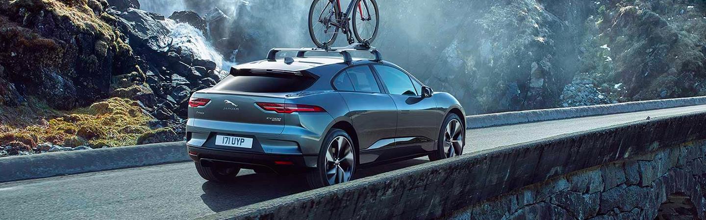 Jaguar I-Pace going through mountain roads
