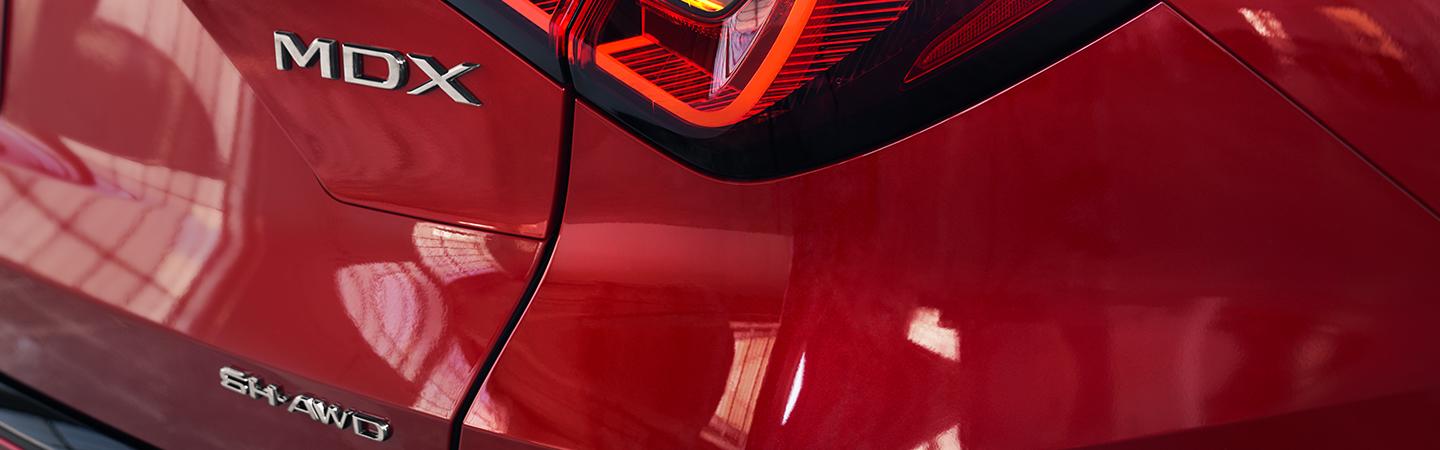 Close up detailed view of the rear tailgate of the 2022 MDX