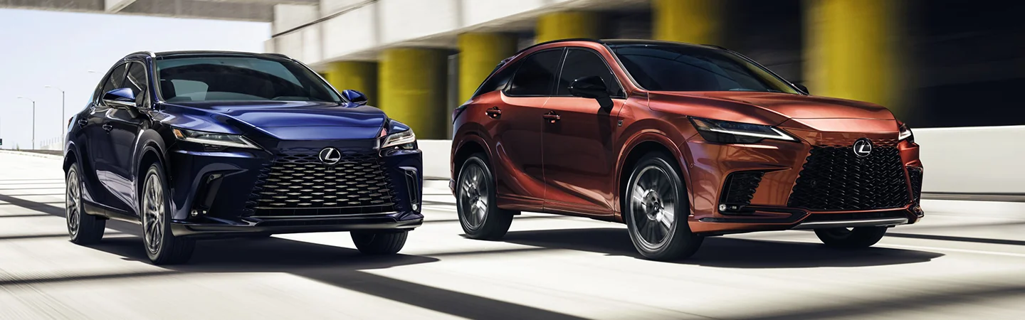 2025 Lexus RX blue and brown cars running on road