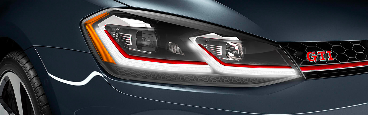 Closeup of the 2020 Volkswagen Golf GTI headlight 