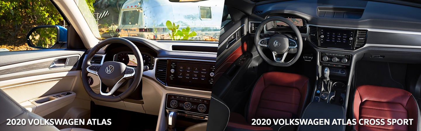Split image of the 2020 Volkswagen Atlas and the 2020 Volkswagen Atlas Cross Sport interior features