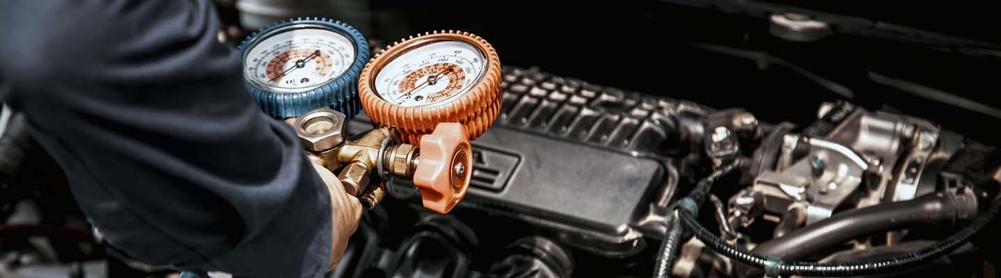 View of engine with AC test instruments in view