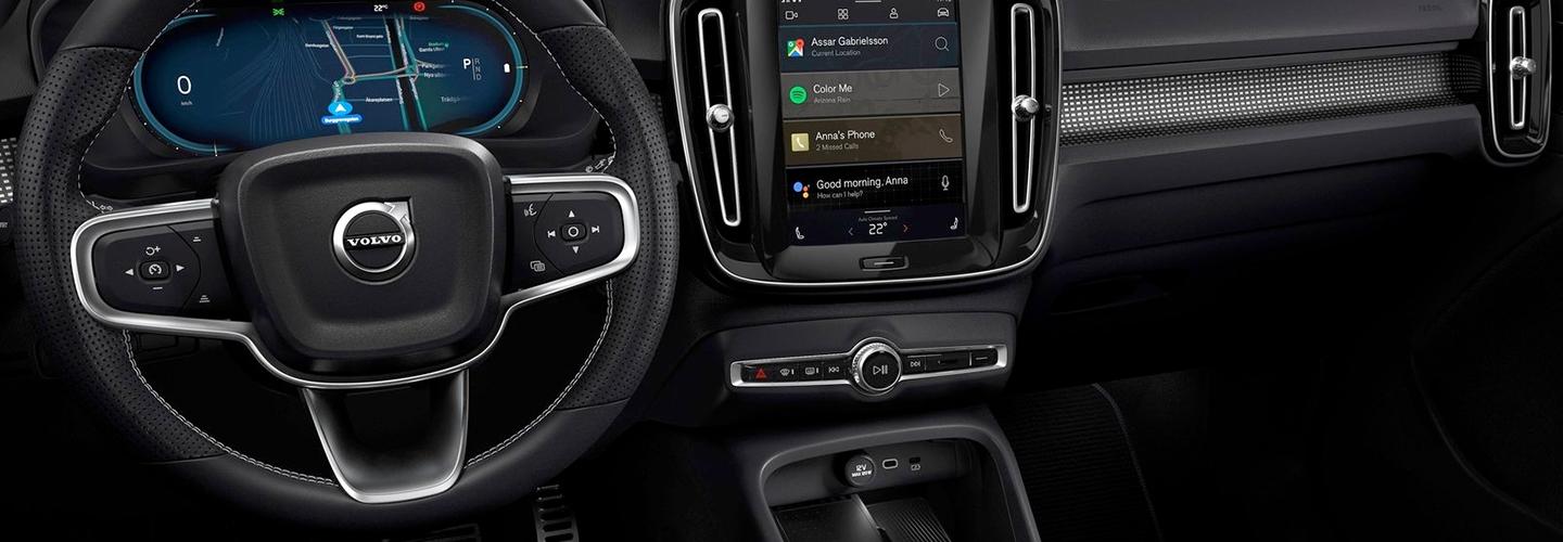 Steering wheel and interior of Volvo SUV