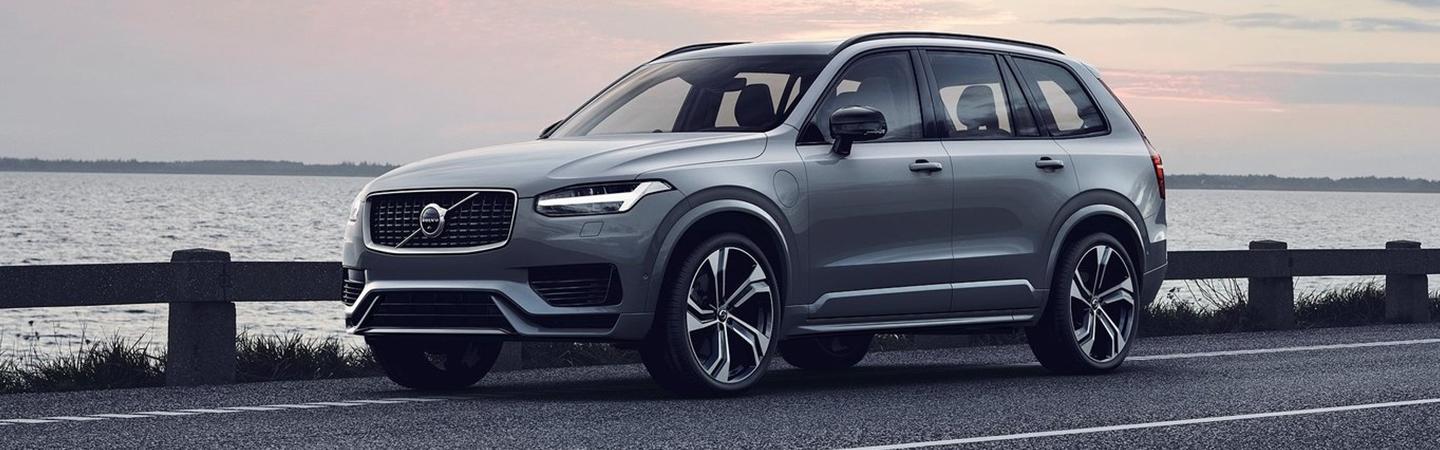 Gray XC90 parked by the water