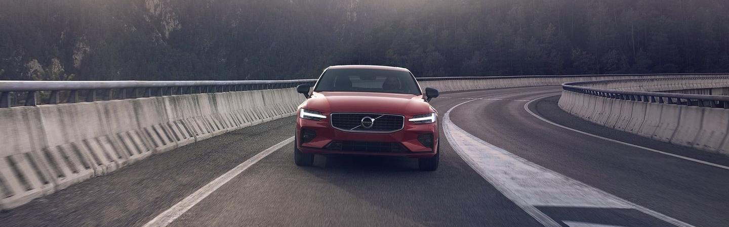 Front view of red S60 in motion