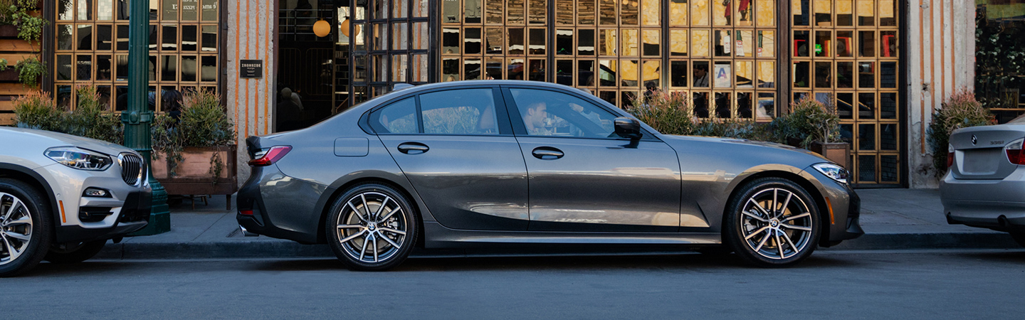 Side view of a grey 2021 BMW 3 Series
