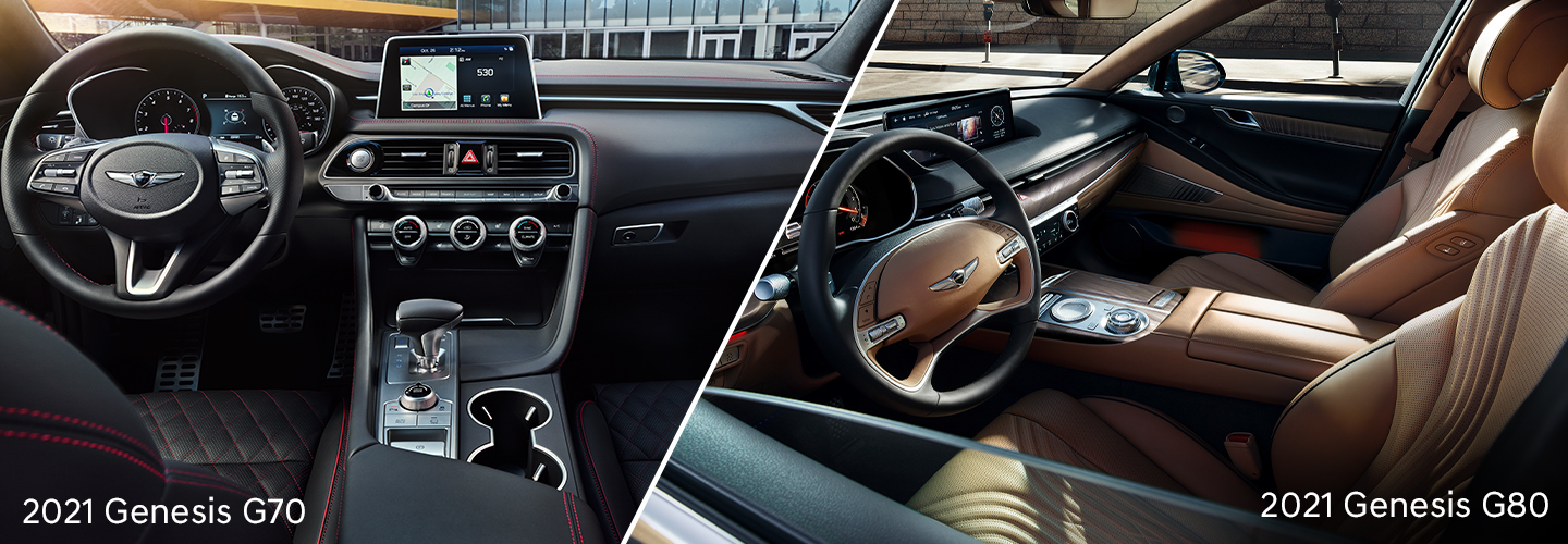 Interior images of the 2021 Genesis G70 and the 2021 Genesis G80
