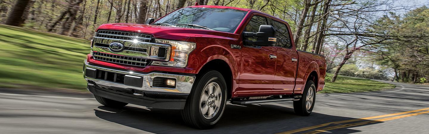 Red 2020 Ford F-150 in motion