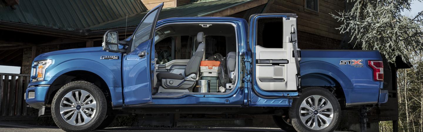 2020 Ford F-150 all doors open showing interior