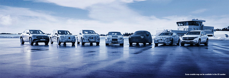 Lineup of Mercedes-Benz cars