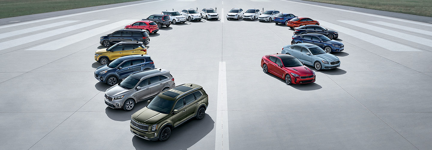 Lupient Kia lineup cars in question mark shape