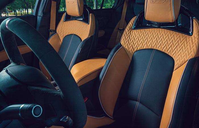 Interior view of the front seats of af a 2022 Cadillac CT5