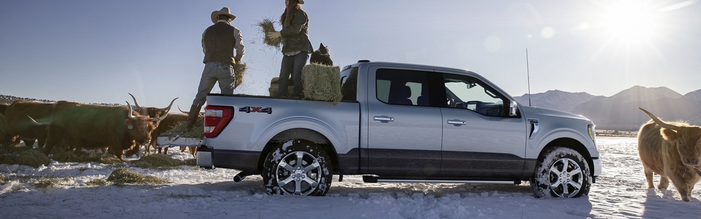 Side view of the 2021 Ford F-150 with trunk open