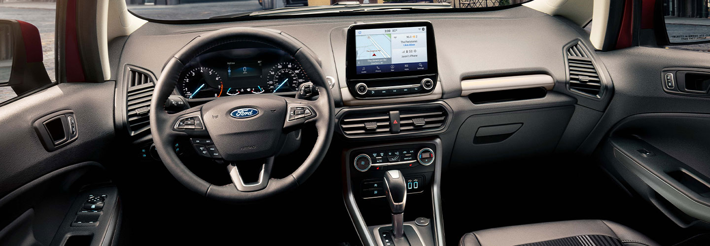Interior view of a Ford vehicle’s dashboard and infotainment system