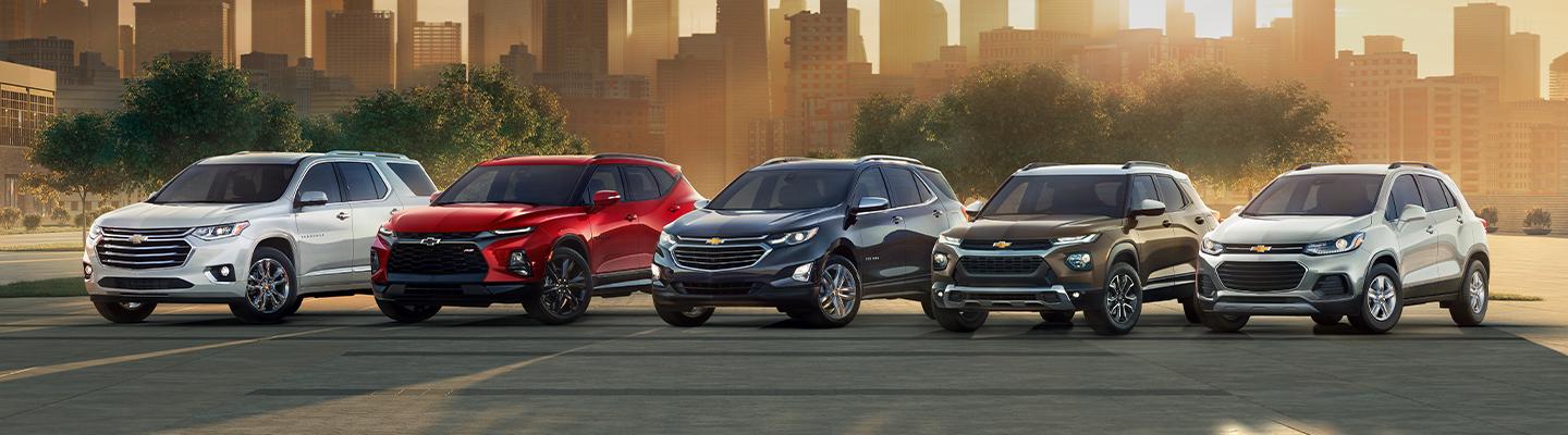 Line up of Chevy SUV’s at Spitzer Chevy North Canton
