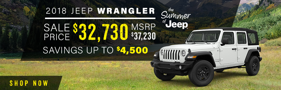 2018 Jeep Wrangler sale price $32,730 msrp $37,230 savings up to $4,500