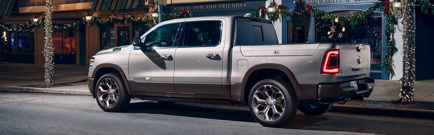 Side view of the 2020 RAM 1500 parked in the city