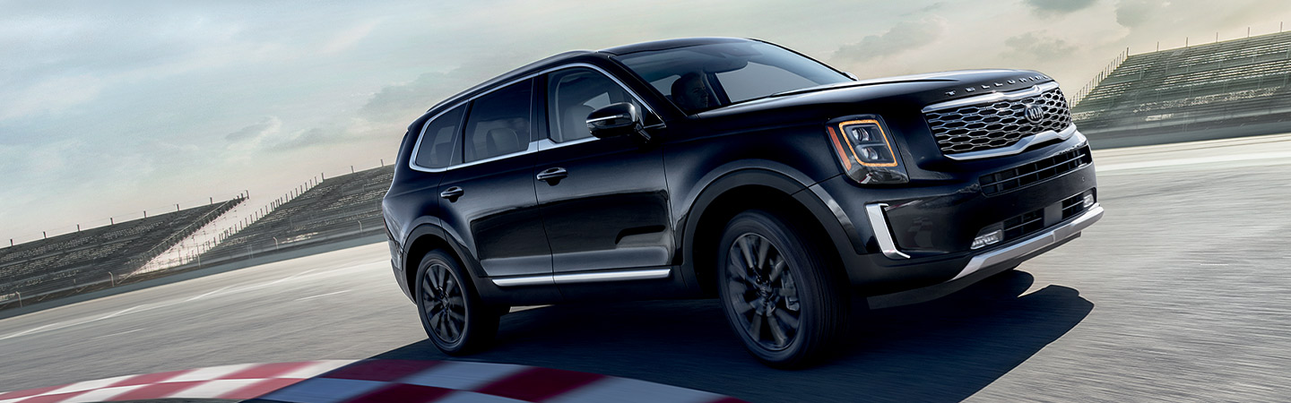 Black 2020 Kia Telluride in motion