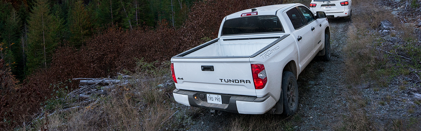 Rearview of the Toyota Tundra in a trail