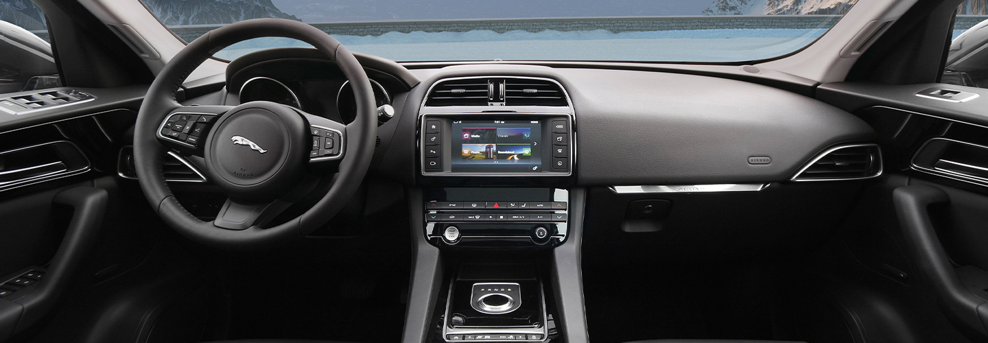 Interior and steering wheel of Jaguar F-PACE