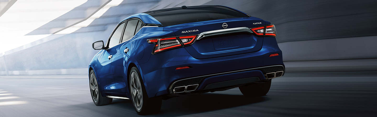 MSRP of 2023 Nissan Maxima blue rareview
