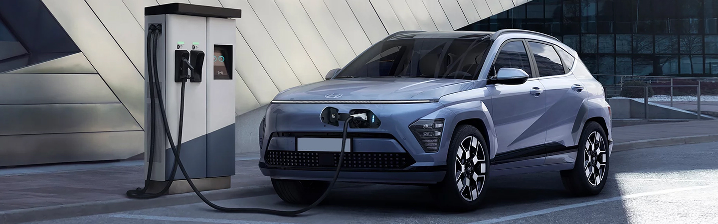 2024 Hyundai Kona Electric Range Side front view in silver colour