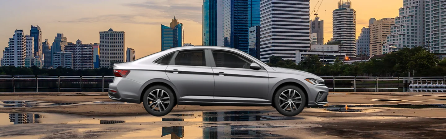silver 2025 Volkswagen Jetta SEL parked in the city