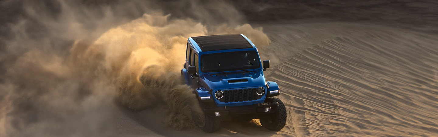 The 2024 Jeep Wrangler  blue frontview