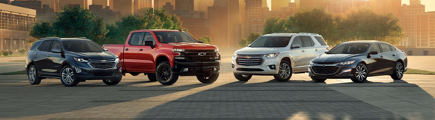 A line up of Chevy models available at Spitzer Chevy Amherst.