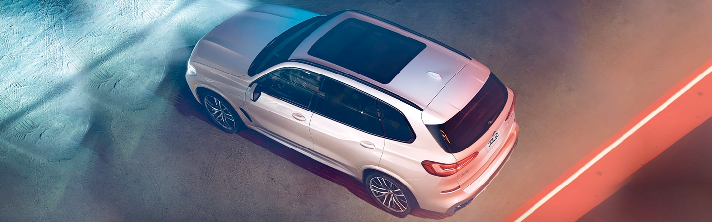 Bird’s Eye View of White 2021 BMW X5 Parked