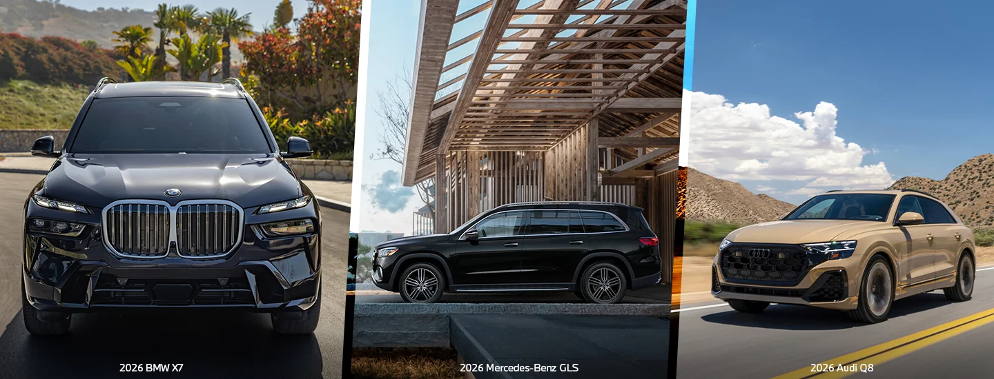 2026 BMW X7 Alpina XB7 and a 2025 Mercedes-Benz Maybach GLS 600 and a 2025 Audi Q8 Prestige split image