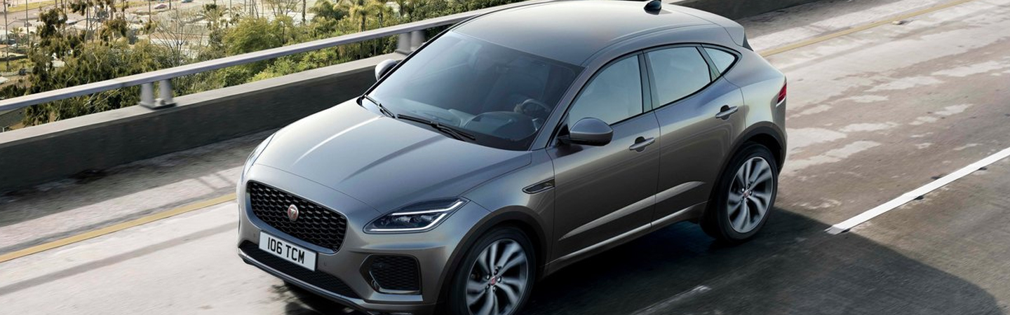 Aerial view of the 2021 Jaguar E-PACE in motion
