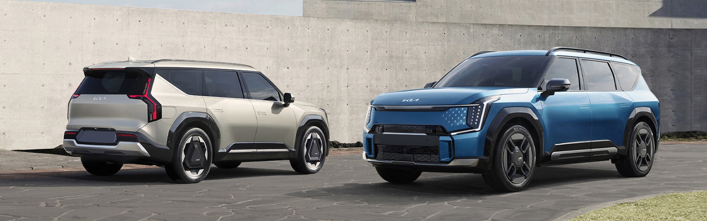 Kia EV9 2024 Model Front View & Rear View With Blue And White Color