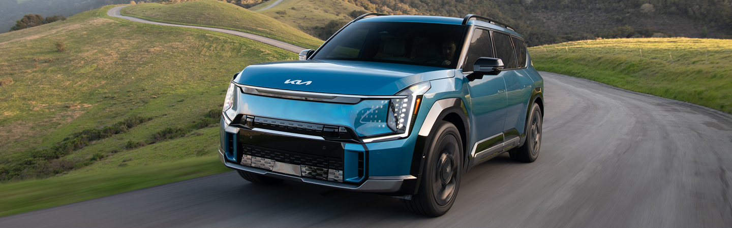 Kia EV9 2024 Model Front View With Blue Color