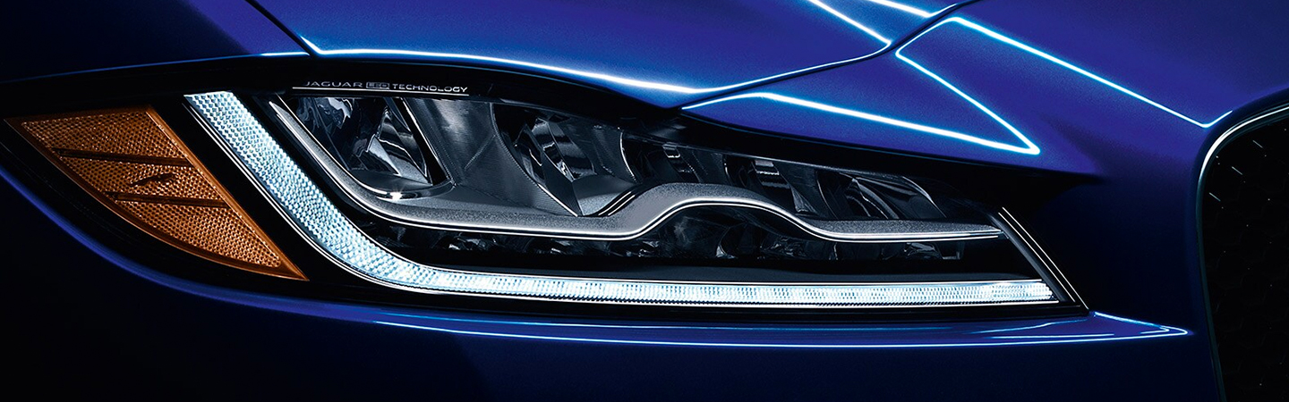 Close up view of the headlights
